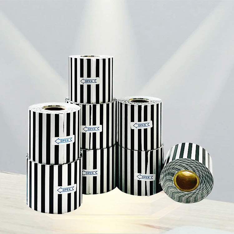Clear Transparent Direct Thermal Label Continuous Roll with 5mm White and Black Stripes for Barcode Printing and Shipping Labels