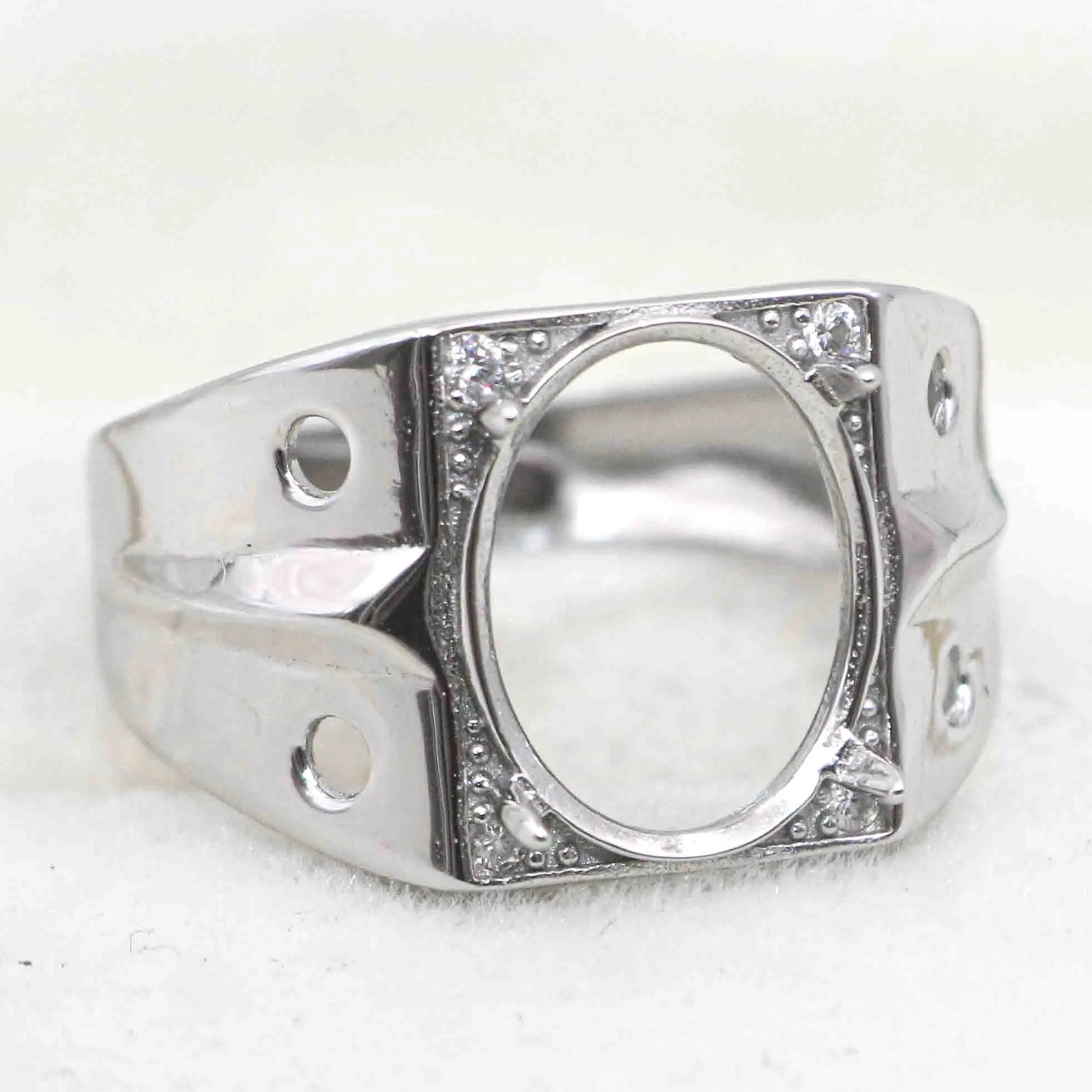 Sterling Silver 10*13mm Semi Mount Men's Ring Frame Empty Blank Claw Setting S925 Base Holder Without Center Stone for DIY Inlay
