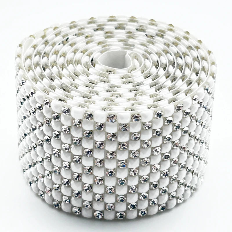 Hot Sale Flatback White Resin Gems Crystal Rhinestone Tape Trimming Easy to Apply Glue for Shoes & Carnival Decoration