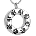 Paw Print Round Circle Cremation Urn Necklace Pendant Pet Dog Cat Ash Memorial Stainless Steel Keepsake Funeral Holder Urn