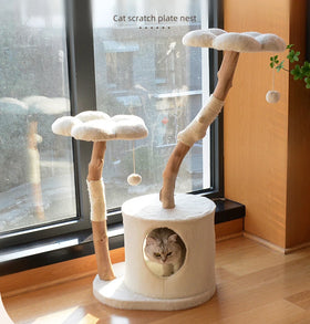 Cute Design 38.58 Inches Natual Wooden Cat Tree Floor to Ceiling Cat Climbing Tree Tower Condo Pet Supplies