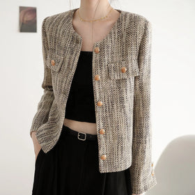 Casual Suit Woven Small Fragrant Coat Women's 2023 Autumn New Single Breasted Short Top