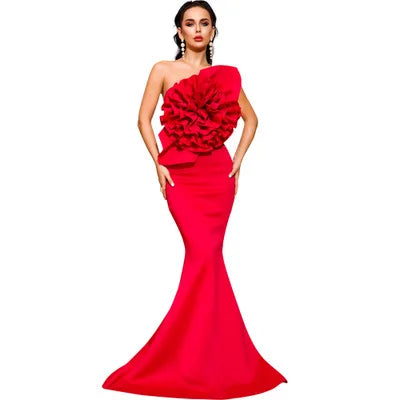 Guangzhou Auyan Long Dress Chiffon Evening Gown Fishtail Solid Color Women's Dress