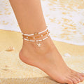 Boho New Summer Golden Starfish Shell Conch Pearl Fashion All-Match Anklet for Women Gold Plated Alloy Statement Jewelry