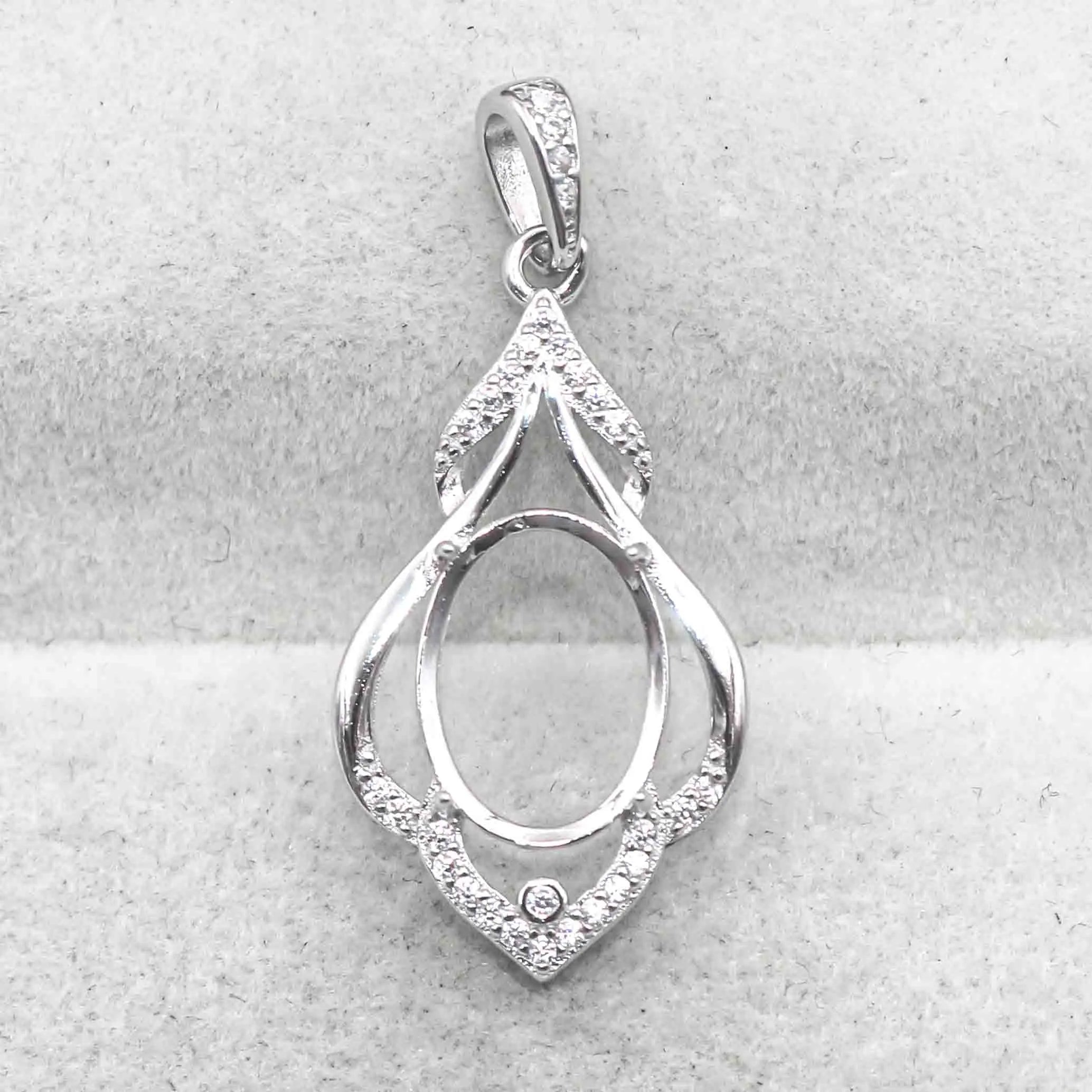 Sterling Silver 9*12mm Semi Mount Pendant Empty Frame Blank Support Setting S925 Base Holder Without Center Stone for DIY Inlay