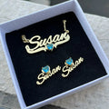 QIUHAN ODM Heart Zircon Letter Nameplate Earring Jewelry Set Custom Birthstone Necklace