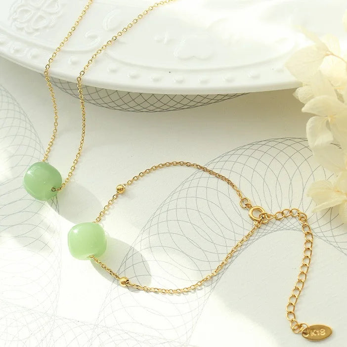 18k Gold Plated Stainless Steel Bracelets Chain Necklace Set Hetian Jade Pendant Necklace Bijoux Acier Inoxydable