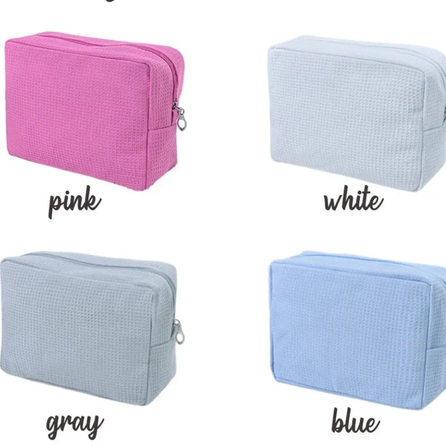 High End Zipper Waffle Cosmetic Bag Large Capacity Portable Makeup Tools Storage Bag Elegant Travel Toiletry Bag