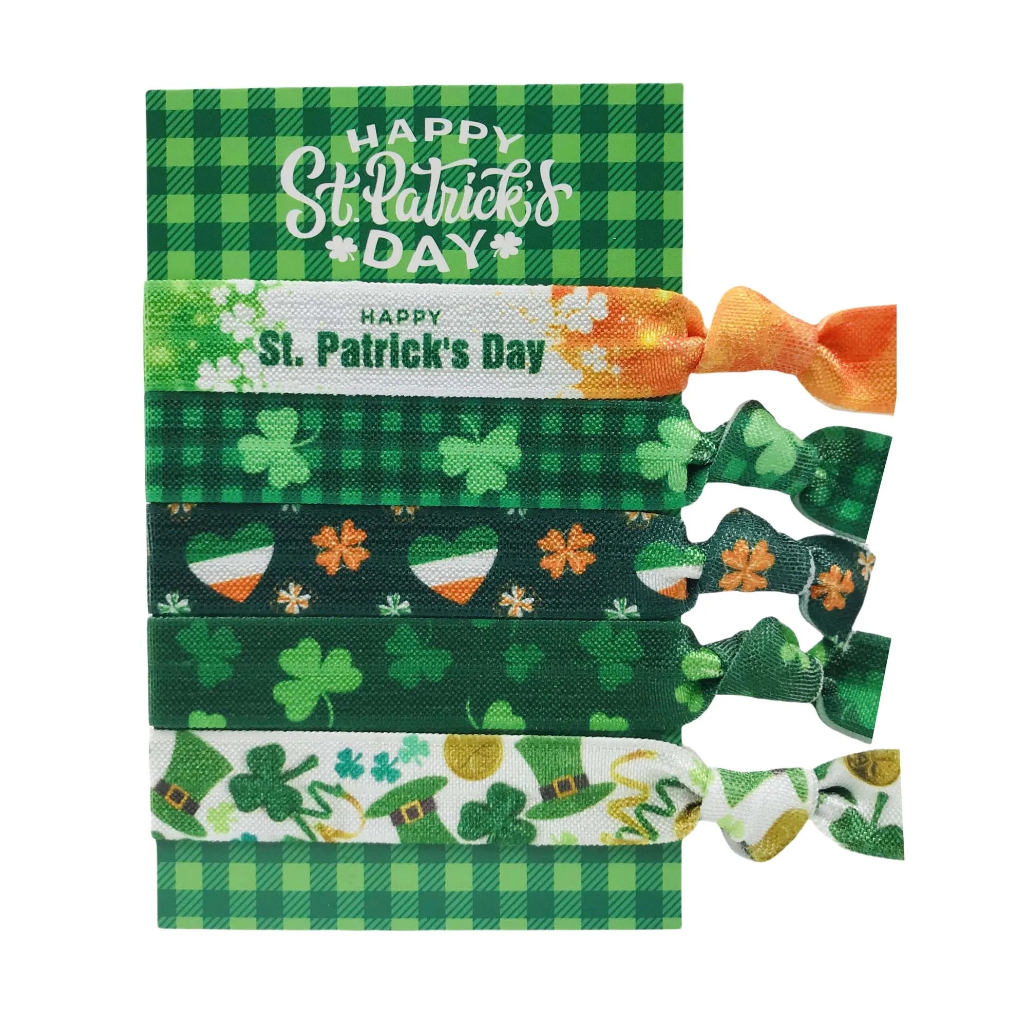 Pack of St.Patrick's Day Elastic Hair Tie Bracelet Irish Four Clover Printed Ponytail Holder Wristband for Gift Hair Accessories