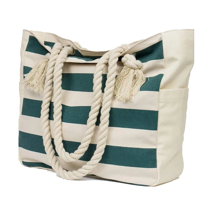 Fashion for Women Lady Summer Beach 2022 Hot Selling Striped Canvas Beach Bag Canvas Custom Printed Logo Bag Canvas
