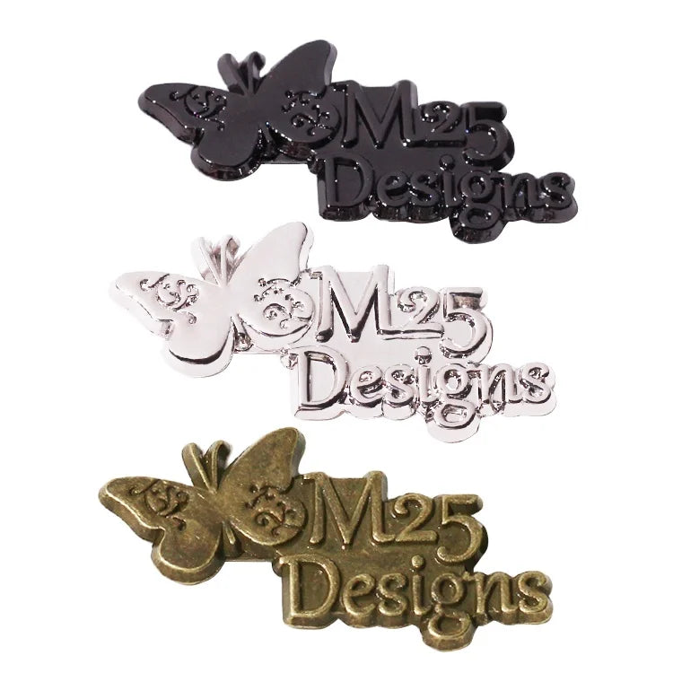Custom Handbag Hardware Designer Zinc Alloy Embossed Letter Private Plate Logos for Leather Purse