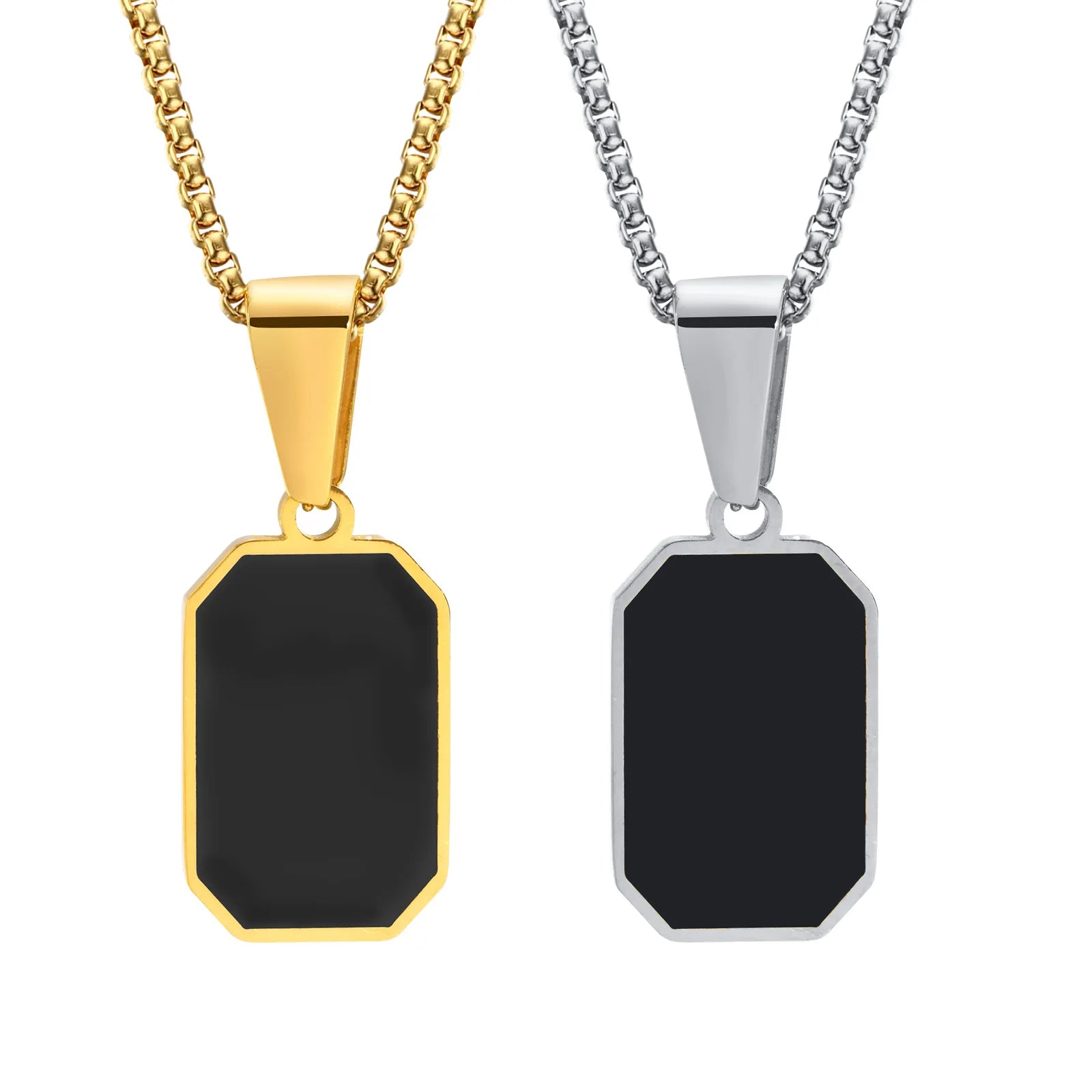 Geometric Hot Selling Square Epoxy Pendant Wholesale Long Cuban Link Chain Necklace Stainless Steel Jewelry for Men PN1690