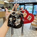 Lucky Black NO.8 Billiard Pearl Beads Bow Heart Keychain Design Braided Woven Rope Bag Charms Hanging Kpop Mini Photo Album Card