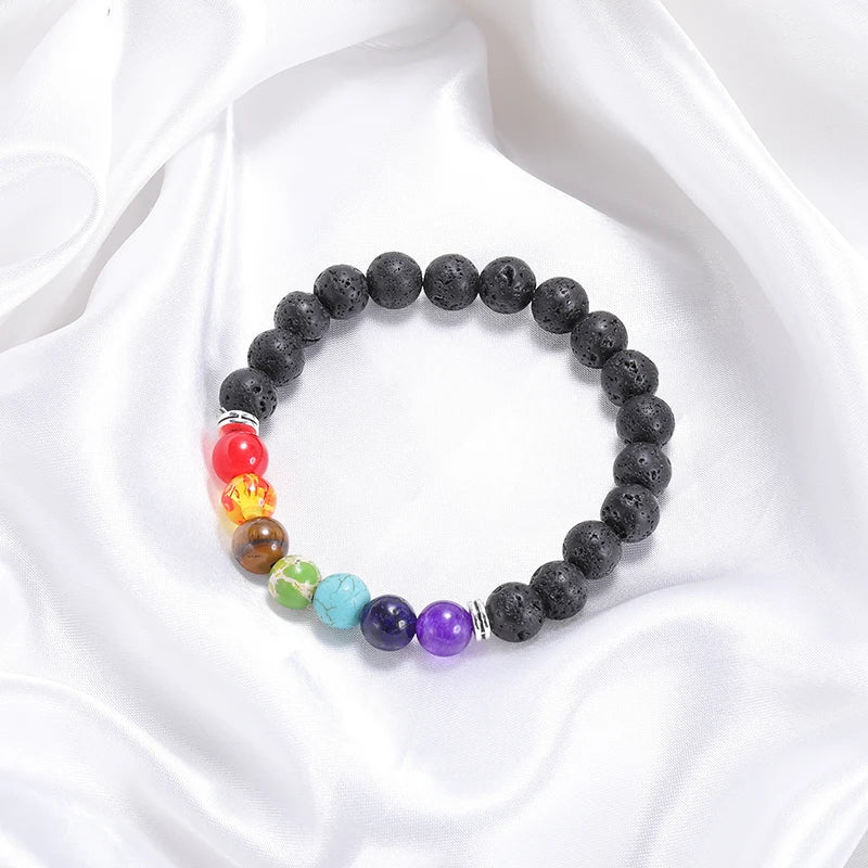 HOVANCI Beaded Bracelet Natural Healing Balance Beads Yoga Volconic Healing Energy Lava Stone 7 Chakra Diffuser Bracelet