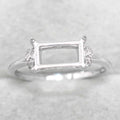 Sterling Silver 5*9mm Semi Mount Ring Square Shape Empty Frame Blank Claws Setting S925 Base Without Center Stone for Inlay DIY