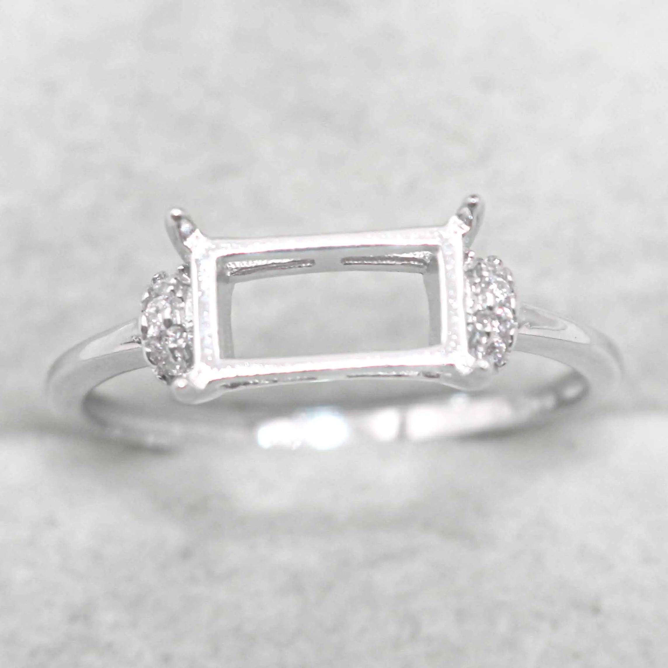 Sterling Silver 5*9mm Semi Mount Ring Square Shape Empty Frame Blank Claws Setting S925 Base Without Center Stone for Inlay DIY