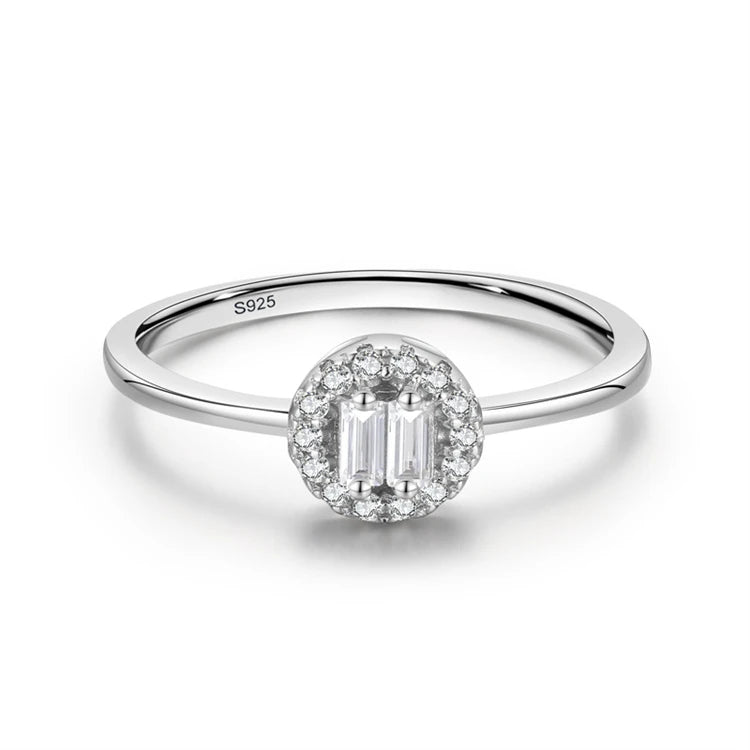 INS Fashion 925 Sterling Silver Women's Wedding Rings Shape Baguette Crystal Pave Zircons Rhodium Elegant Wedding Jewelry