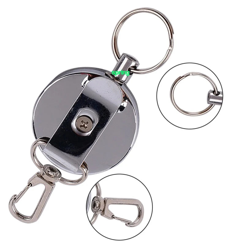 Anti Lost Creative Fishing Retractable Keychain 1.0mm Steel Cable  Split Ring Badge Reel Retractable  Key Chain Outdoor Hiking