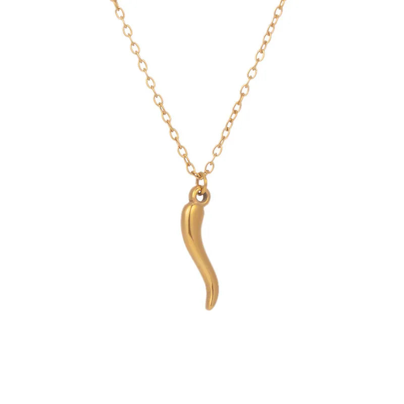 Stainless Steel Minimalist Jewelry Waterproof Italian Horn Necklace Chili Necklace Dainty Gold Plated Chili Pepper Necklaces