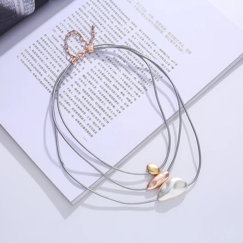 New Fashion Bohemian Multi Leather Choker Three Alloy Beads Gothic Choker Statement Jewelry