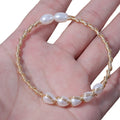 Wholesale Price 7-8mm Natural Freshwater Rice Bead Bracelet Gold Plated Adjustable Bangles for Wedding Gift OEM/ODM Jewelry