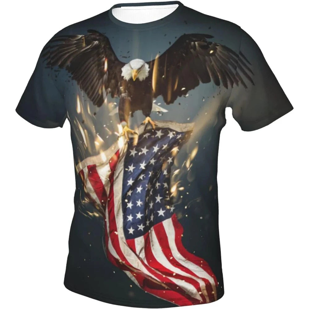 Fitspi Wholesale T-shirts for Men 3d Print Patriots United State Flag Shirt Adults With Short Sleeves