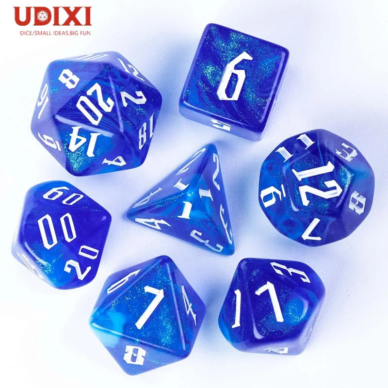 For Acrylic Polyhedral Custom Logo Dungeons and Dragons Dice RPG Set Sky Blue 7-Piece