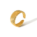 Minimalist Stainless Steel Gold Plated Simple Texture Open Rings Titanium Steel Wide Band Finger Ring for Women