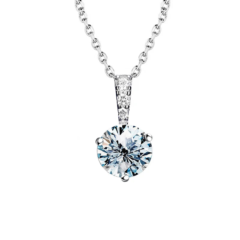 Stylever Real 1 Carat Round Moissanite Diamond Gemstone Pendant Necklace for Women 925 Sterling Silver Engagement Jewelry Gifts