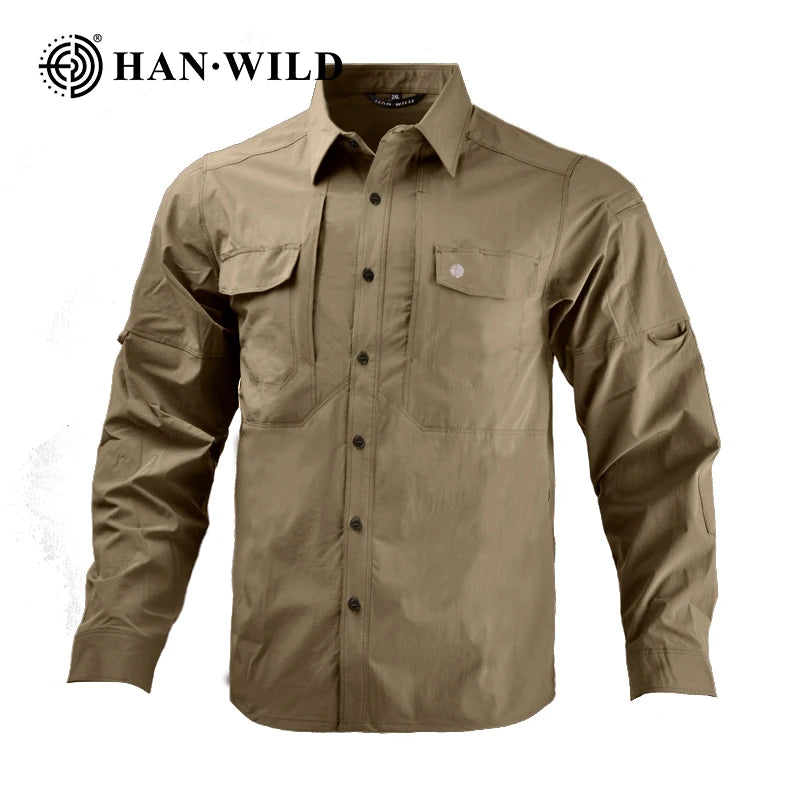 HAN WILD Waterproof and Wrinkle Resistant Shirt With Elasticity Outdoor Quick Dry T-shirt