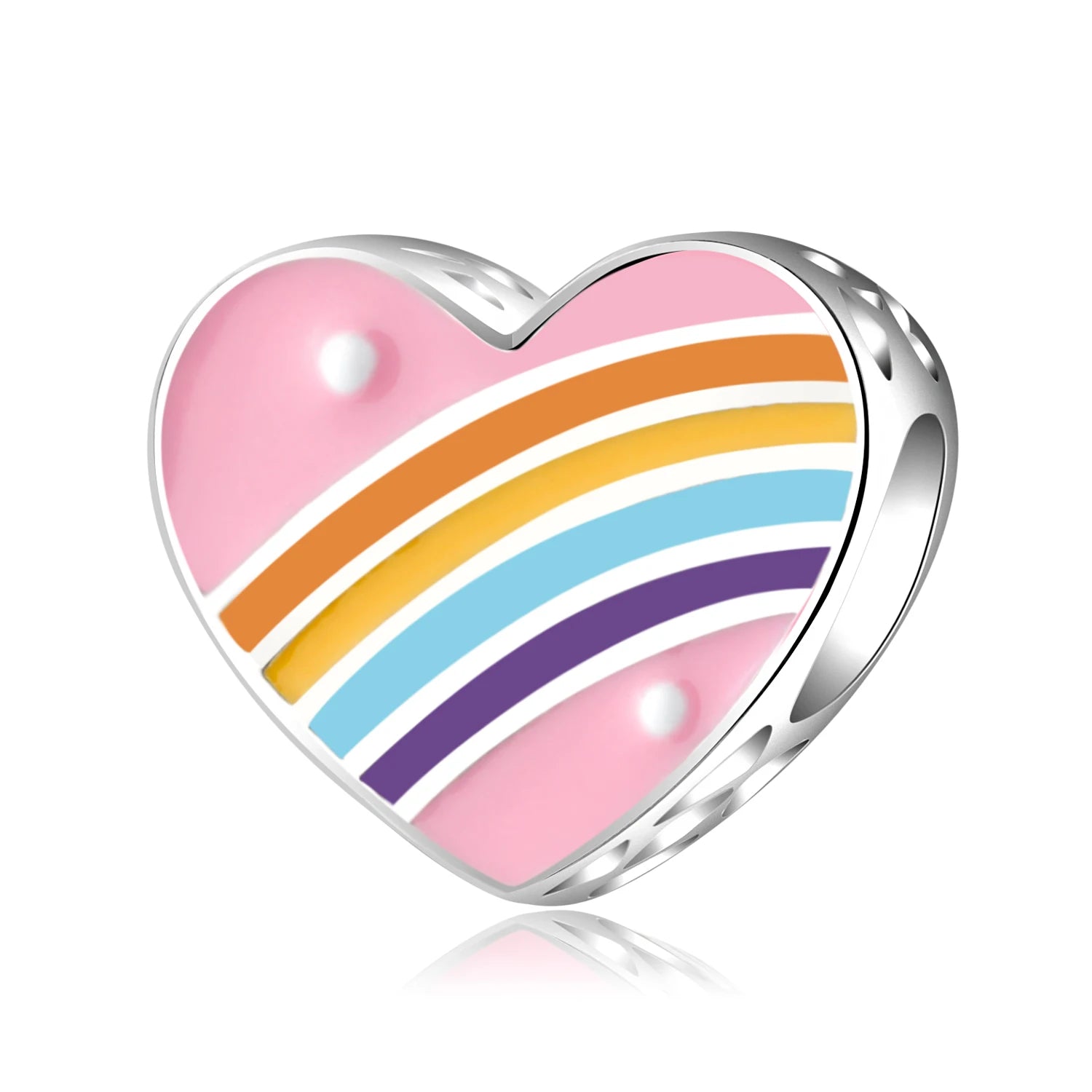 Summer Colorful Series of Rainbow Enamel Charm 925 Sterling Silver Heart Shape Bead Fit Original Charm Women Bracelet Jewelry