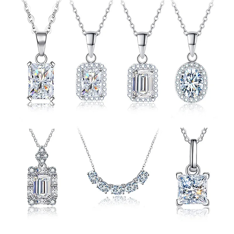 925 Silver Gra D Color Oval Emerald Radiant Princess Cut Moissanite Pendant Necklace  Center Diamond Necklace Fine Women Jewelry