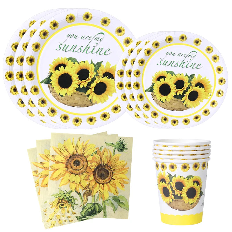 Sunflower Theme Happy Birthday Paper Plates Disposable Tableware Sunflower Party Decorations Disposable Cups Other Home Decor