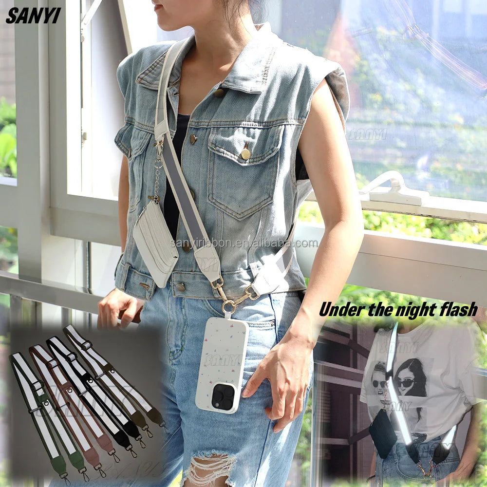 AmazonHot Reflective Strip Phone Strap With Zippered Pouch Adjustable Cellphone Lanyard Crossbody With Wallet