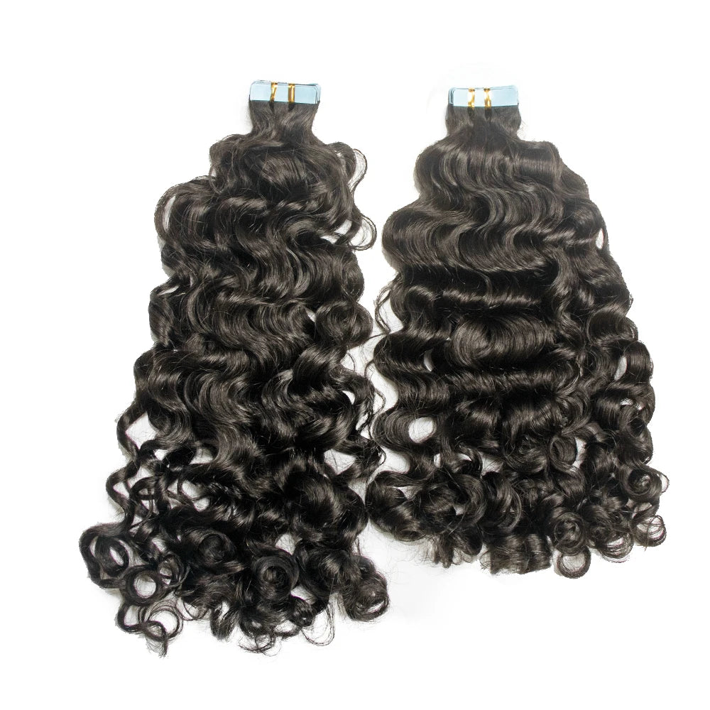 Factory Supply 100% Virgin Vietnamese Remy Hair Water Deep Wave Natural Black Double Weft Tape Extensions All Colors Suitable