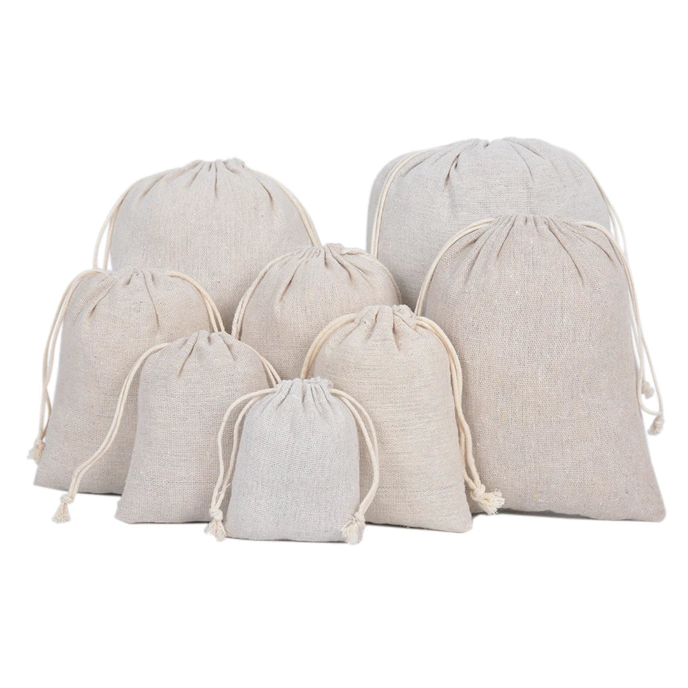 Muslin Cotton Canvas Fabric Gift Packaging Pouch Organic Soft Drawstring Bag Custom Logo Recyclable Customizable Size Food-Safe