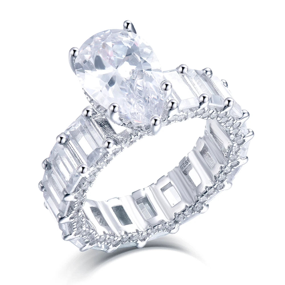 Sun Star TL-407 New Arrival Wholesale Women's Engagement Rhodium Plated S925 Sterling Silver Pear Cut CZ Big Zirconia Ring