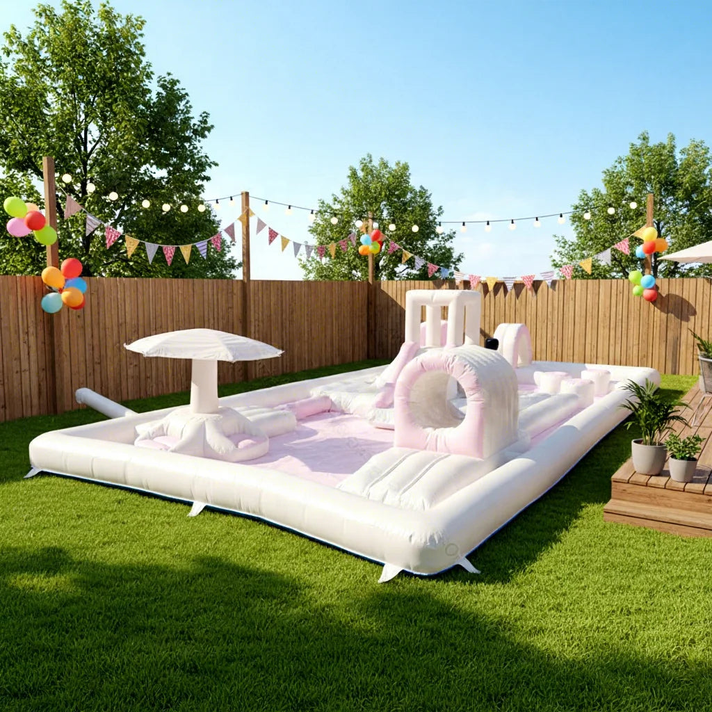 Customized Commercial Soft Play Equipment Inflatable Bouncy Castle Water Playground White Bounce House with Slide Water Park