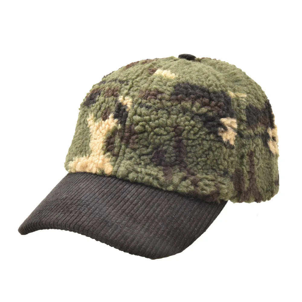 Custom logo Winter Outdoor Travel Adjustable Baseball Cap Lamb Warm Visor Teddy Fleece Baseball Hat for Men Women