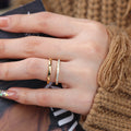 Chris April 316L Stainless Steel Minimalist Double Layer 18k Gold Open Ring Adjustable Zircon Bezel Rings