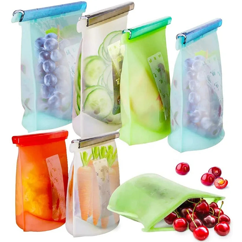 1000ml Reusable Silicone Food Storage Bags Freezer Bags with Airtight Seal - Hermetic Food Bag