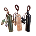 Natural Crystal Cylinder Pendant Keychain Good LuckyCube Gemstone Woven Friendship Charms for Women Men Bags