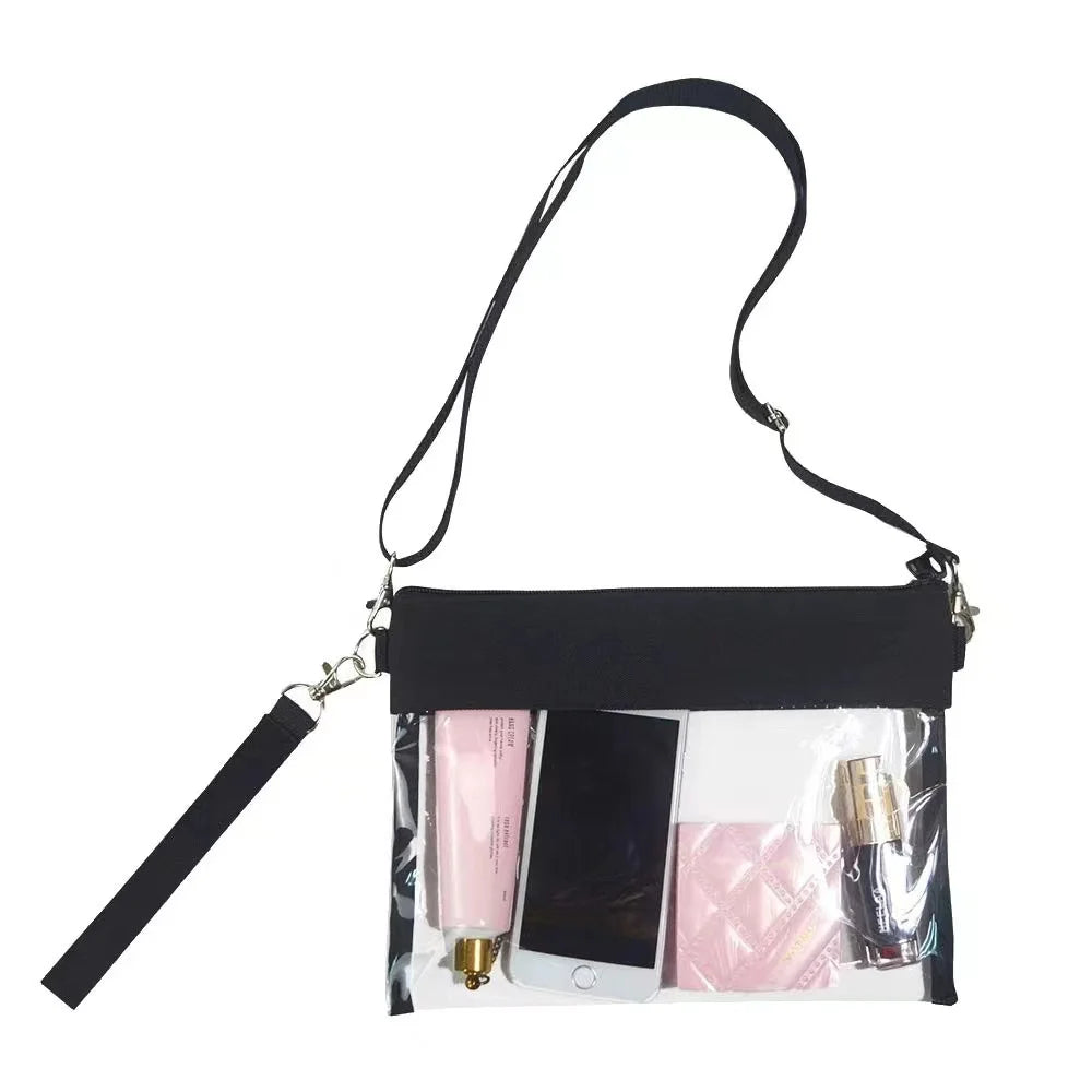 Wholesale Girls Clear PVC Tote Bag with Zipper Closure Single Shoulder Strap & Cross Body Purse Transparent Wristlet