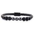 Natural Stone 7beads Leather Knitting Alloy Magnetic Bracelet ST162