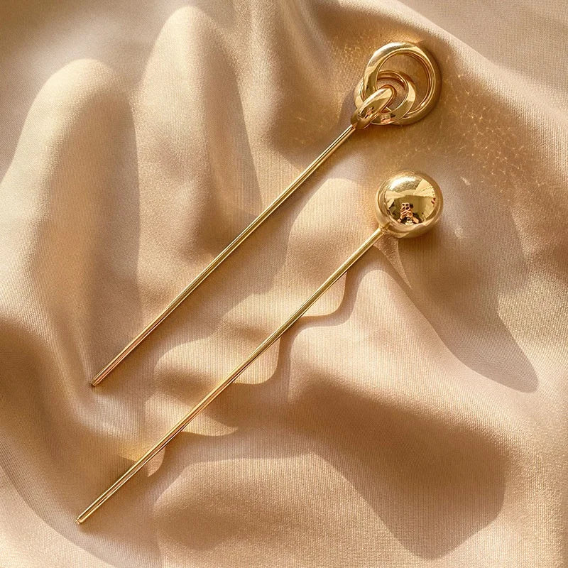 Women Girls Beautiful Gold Silver Metal Pan Bun Hairpin Elegant Updo Hair Rod Stick Pin Chopstick Hair Wand Chop Sticks for Hair