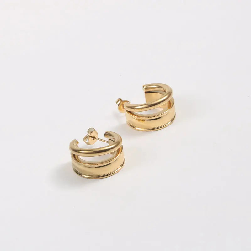 2022 Jewelry Trendy Earring 18K Gold Plated Double-layer Hoop Earrings Stainless Steel Earrings Wholesale