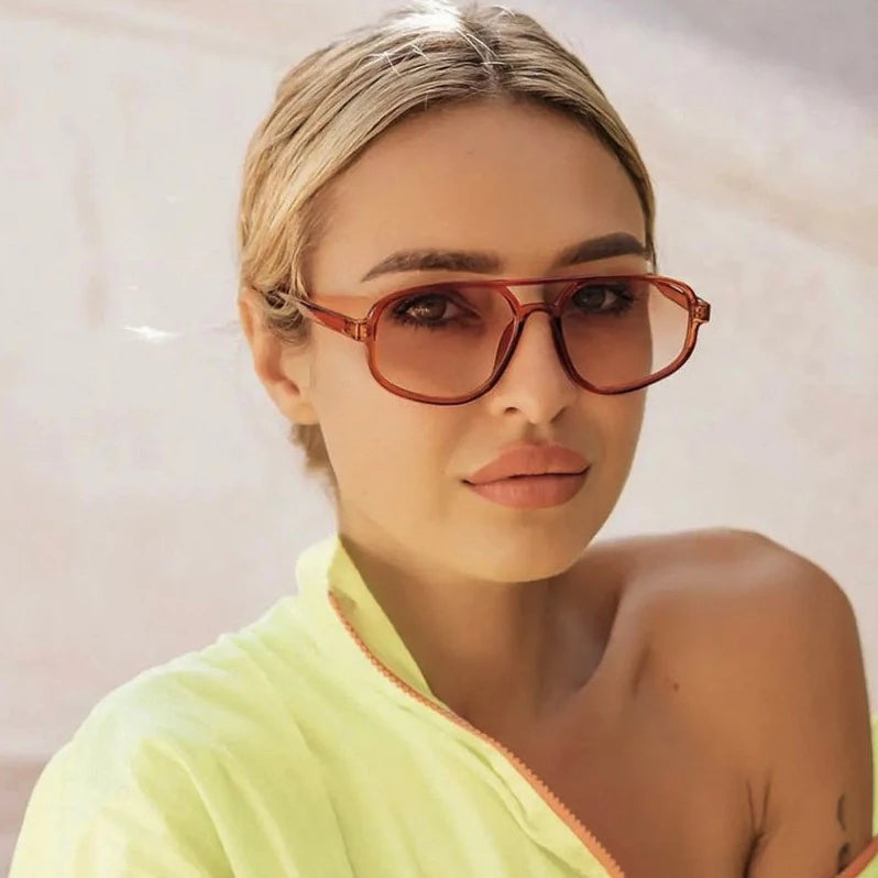New Retro Double Bridge Sunglasses Men's Fashion Simple Light Square Women Sun Glasses Ins Trending Shades UV400 Wholesale