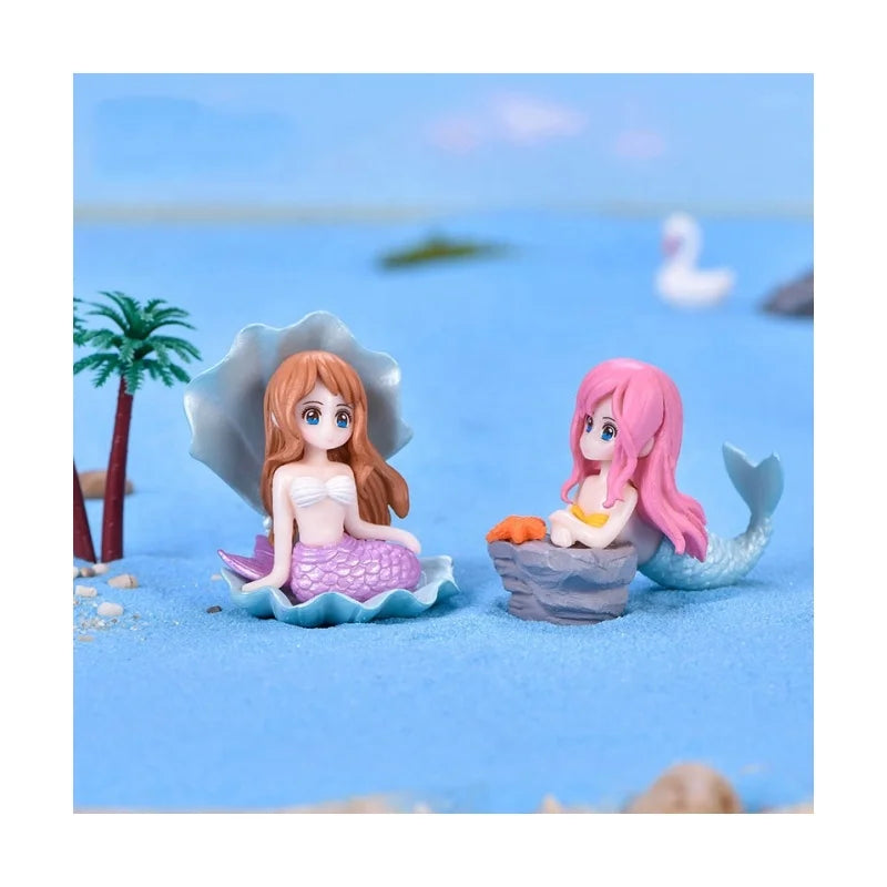 Hot Style Miniature Resin Mermaid Figurines Resin Crafts Mini Mermaid Dolls Toy With Shell Garden Decor Aquarium Decoration