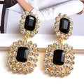 Sparkly Black square Gemstone Earrings Party Jewelry Women Statement Rhinestone Chandelier Earrings