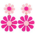 Wholesale Sweet Girl Two Flowers Acrylic Earrings Sunflower Candy Colored Resin Accessories Pink Drop Earrings Gift for Children